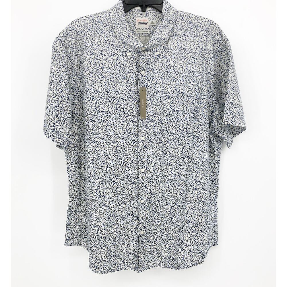 J.CREW Mens Slim Casual Shirt XL Blue Floral Short-Sleeve Secret Wash BO237 NWT